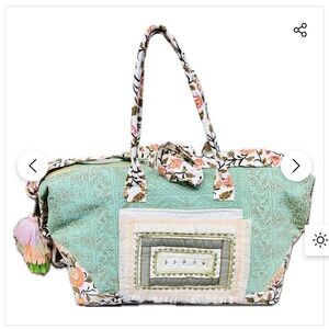 Karma Highway Boho Quilted Mint Green Tote Bag with Floral Accents